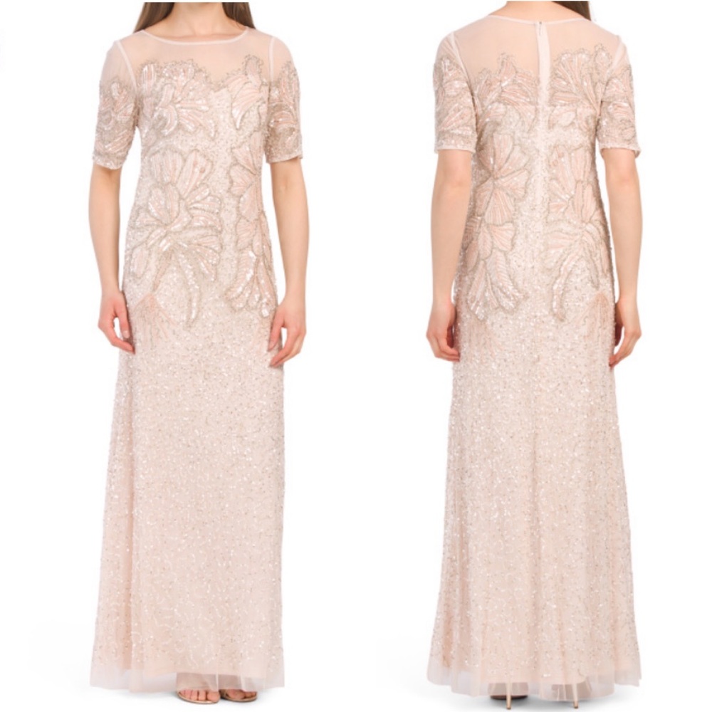 Adrianna Papell beaded elbow sleeves long gown - Picture 5 of 12